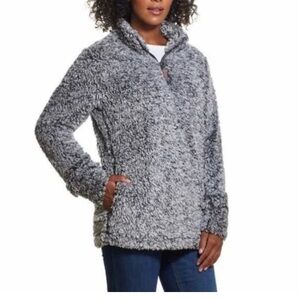 Weatherproof Gray Faux Fur Half-Zip Pullover